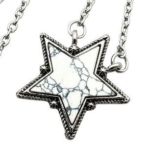 Western Star Necklace Faux White Buffalo Turquoise Silver Tone 18 to 20 Inch